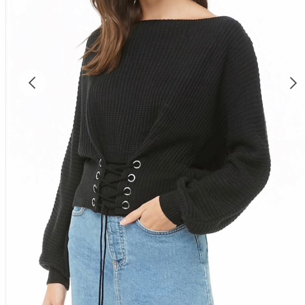 Forever21 ribbed lace up sweater sz M